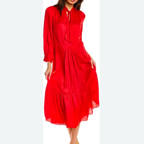 ZADIG & VOLTAIRE Roland Red Satin Silky Long Sleeve Midi Maxi Dress - Picture 3 of 9